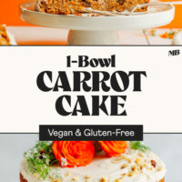 Two photos of our 1-bowl vegan gluten-free carrot cake