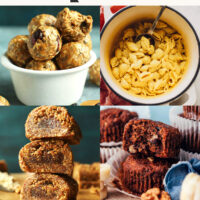 Photos of energy bites, mac n cheese, muffins, and more plant-based back-to-school recipes