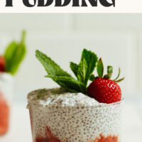 Photo of a jar of chia pudding with berry compote and text above it that says just 4 ingredients