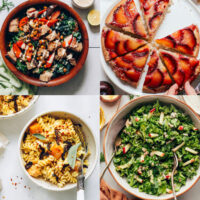 Photos of salads, desserts, breakfast, and pasta for our summer meets fall seasonal recipes round-up