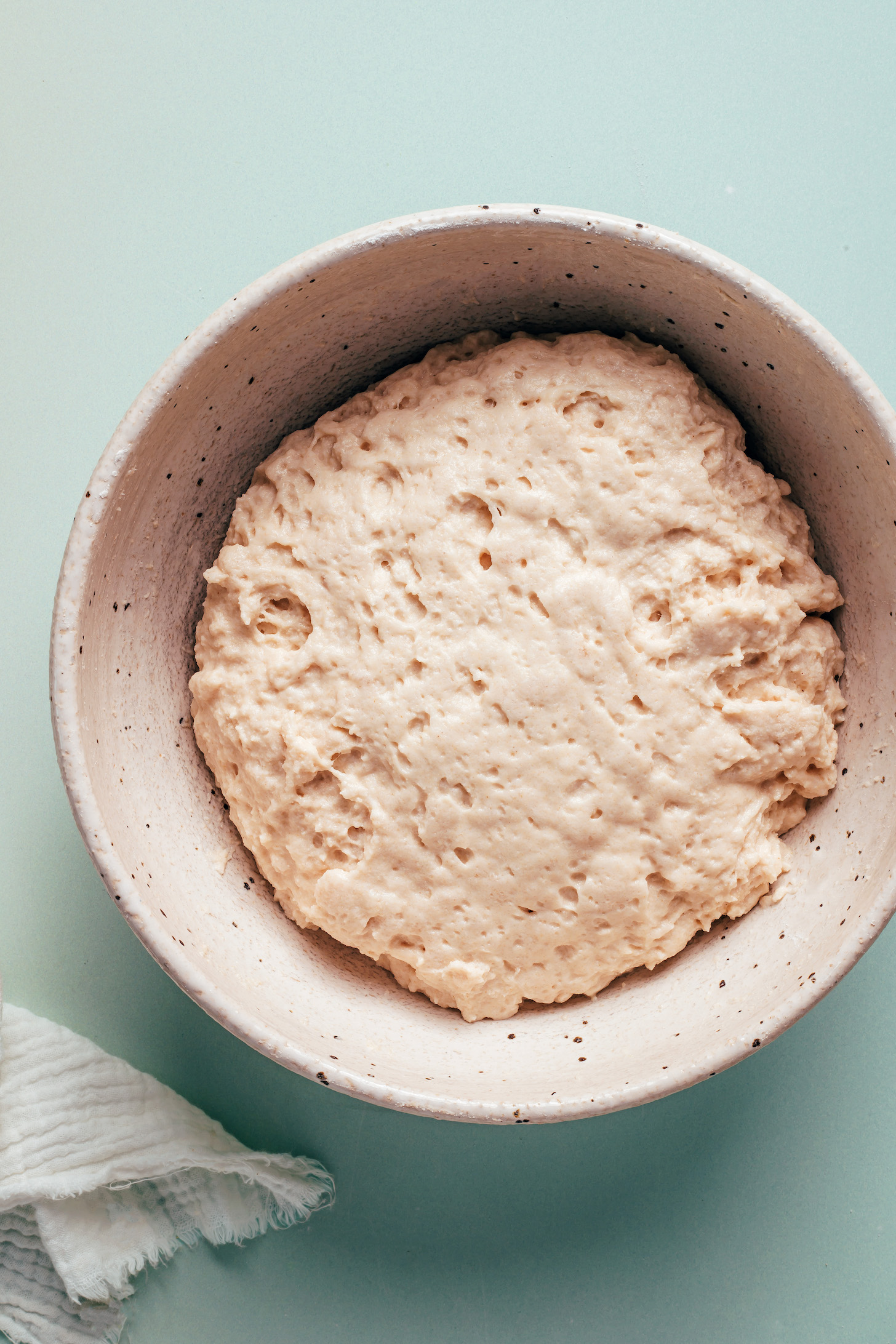 Bowl with gluten-free pita dough before proofing