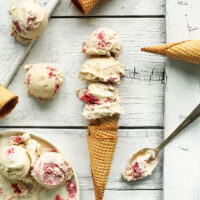 Scoops and cones of raspberry ice cream for our round-up of late summer dessert recipes